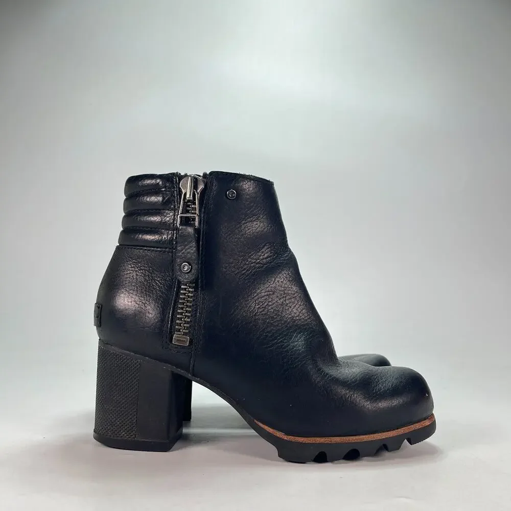 Sorel Danica Black Leather Waterproof Ankle Bootie NL2547-010 Women's Size 7